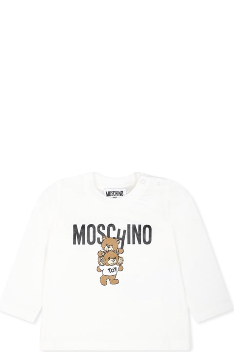 Topwear for Baby Boys Moschino White T-shirt For Babykids With Teddy Bear