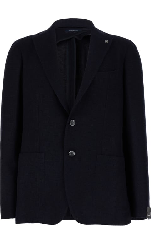 Tagliatore Coats & Jackets for Men Tagliatore Blue Single-breasted Jacket With Logo Pin In Silk And Wool Man