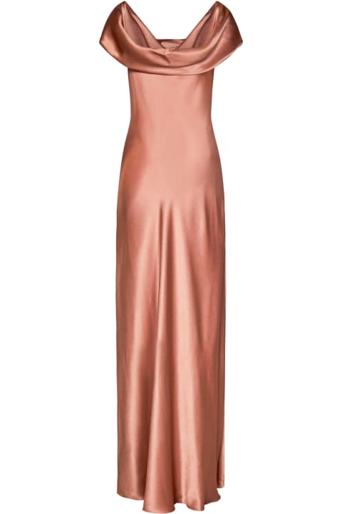 Alberta Ferretti Clothing for Women Alberta Ferretti Long Bronze Silk Blend Satin Dress