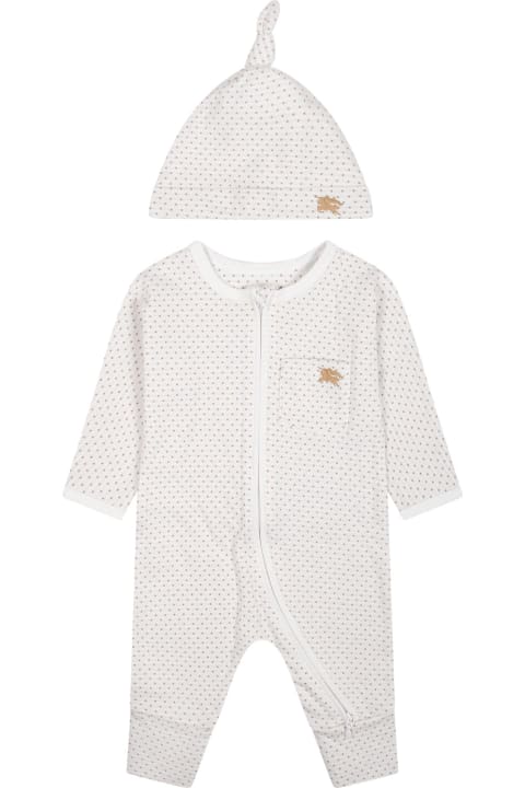 ベビーガールズ ボディスーツ＆セットアップ Burberry White Set For Babies With Polka Dots And Logo