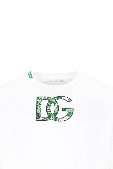 Fashion for Boys Dolce & Gabbana White T-shirt For Boy With Logo Dg And Green Majolica