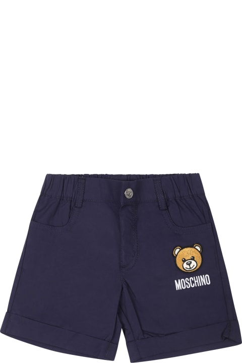Moschino Bottoms for Baby Boys Moschino Blue Shorts For Baby Boy With Teddy Bear And Logo