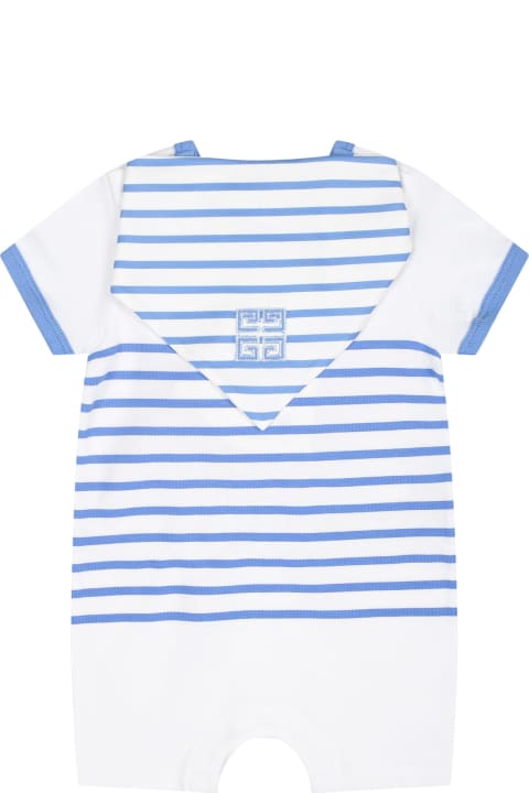 ベビーボーイズ ボディスーツ＆セットアップ Givenchy Light Blue Romper For Baby Boy With Stripes And Logo
