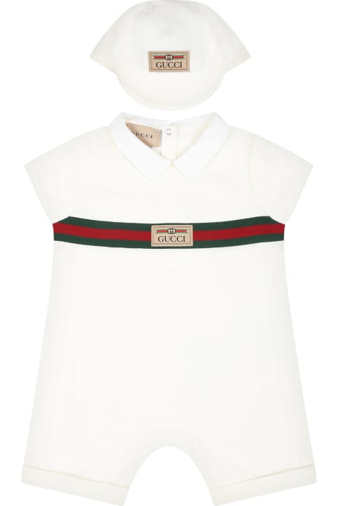 ベビーボーイズ ボディスーツ＆セットアップ Gucci White Set For Baby Boy With Logo