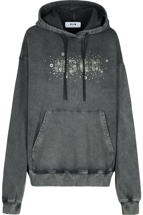 MSGM Fleeces & Tracksuits for Women MSGM Logo Stud Embellished Drawstring Hoodie