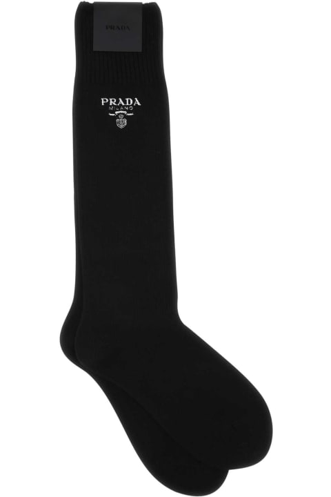 メンズ アンダーウェア Prada Black Virgin Wool Blend Socks