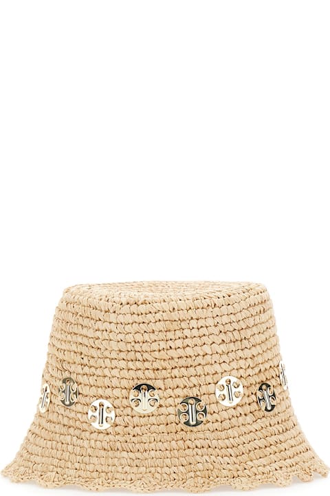 Paco Rabanne إكسسوارات لـ السيدات Paco Rabanne 'autres' Beige Hat With Metallic Embellishments In Raphia Woman