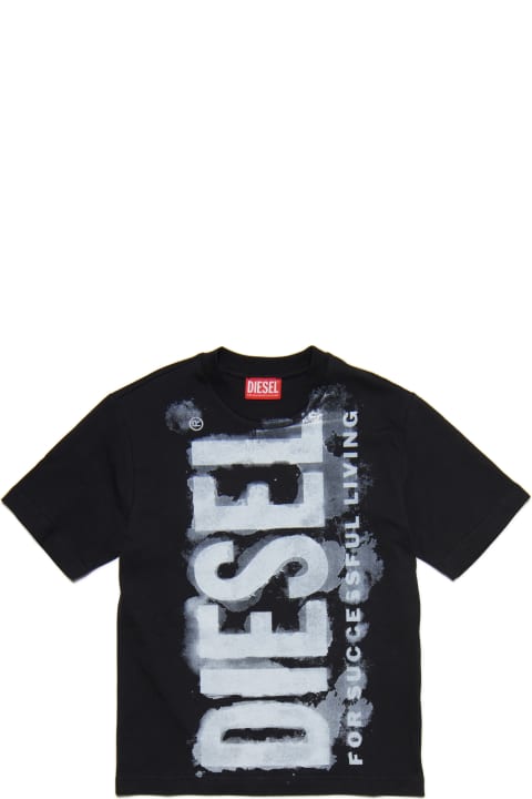 Diesel for Kids Diesel Tjuste16 Over T-shirt Diesel Crew-neck Jersey T-shirt With Watercolor Effect Logo