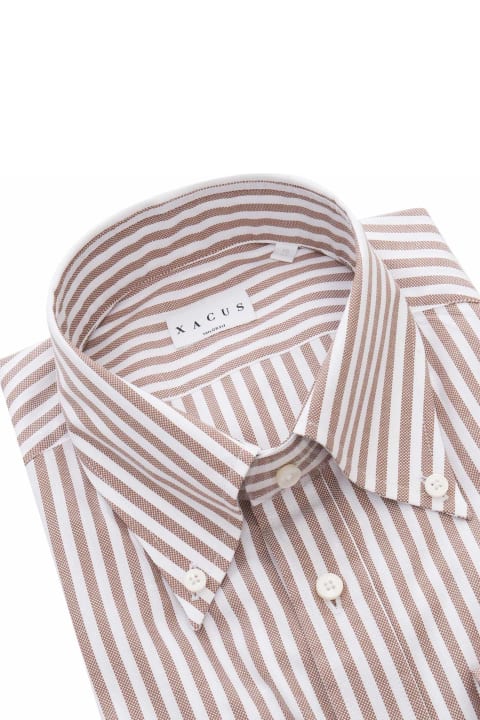Xacus Shirts for Men Xacus Brown Striped Cotton Shirt