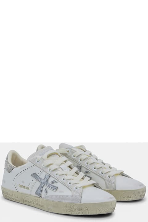 Premiata White And Silver Sneakers
