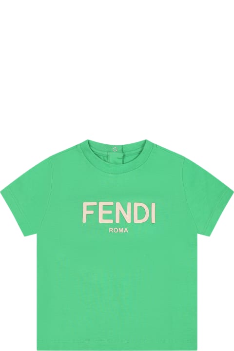 T-Shirts & Polo Shirts for Baby Girls Fendi Green T-shirt For Babykids With Logo