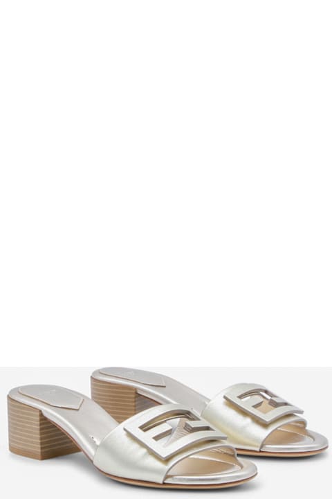 Fendi Platinum Leather Baguette Sandals