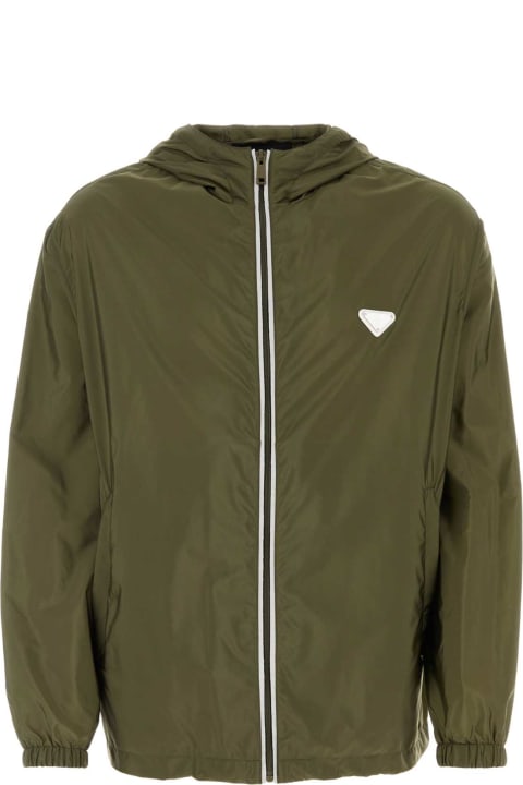 Coats & Jackets for Men Prada Army Green Re-nylon Windbreaker