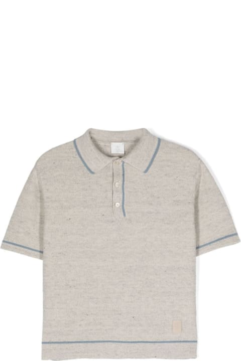 Topwear for Boys Eleventy Grey Knitted Polo Shirt With Blue Stripes