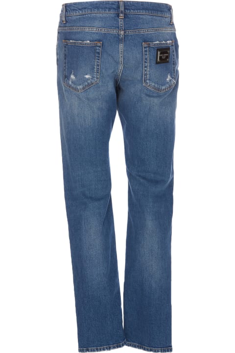 Jeans for Men Dolce & Gabbana Five-pockets Slim Jeans With Logo Plaque In Stretch Cotton Denim