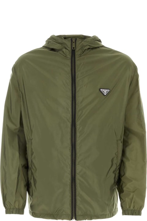 Coats & Jackets for Men Prada Olive Green Re-nylon Windbreaker