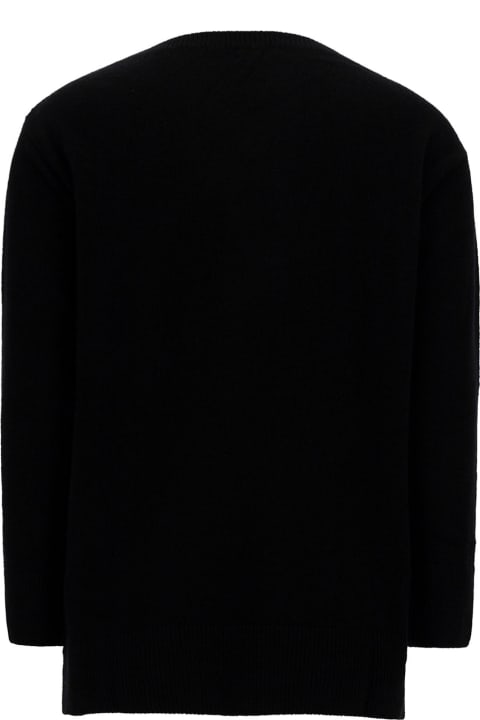 Black V Neck Sweater With Ribbed Trims In Cashmere Woman