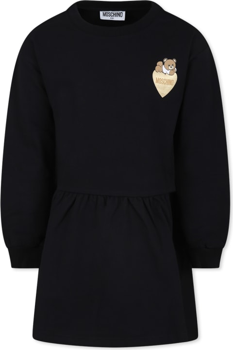 Dresses for Girls Moschino Black Dress For Girl With Teddy Bear And Heart