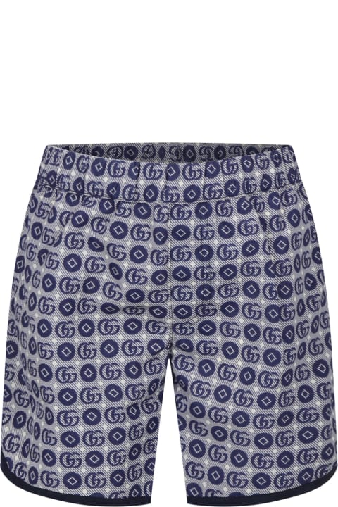 Blue Swim Shorts For Boy With Double G