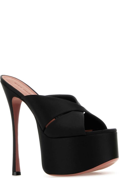 Amina Muaddi for Women Amina Muaddi Black Satin Salma Mules