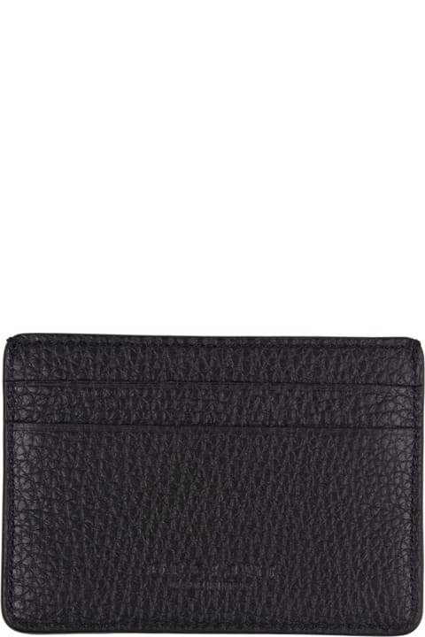 Wallets for Men Orciani Black Grained Leather Card Holder With Logo