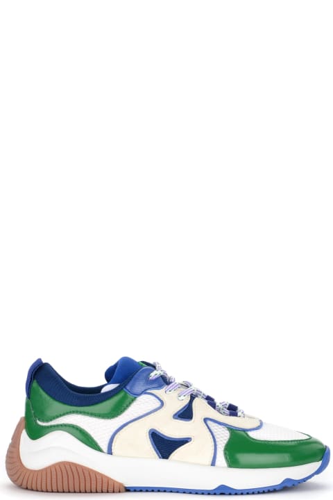 H597 Sneaker In White Green And Blue Leather And Mesh