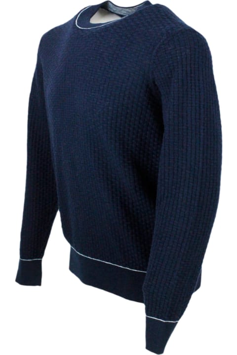 メンズ Armani Collezioniのニットウェア Armani Collezioni Crew-neck And Long-sleeved Sweater In Cotton And Linen With Honeycomb Workmanship.