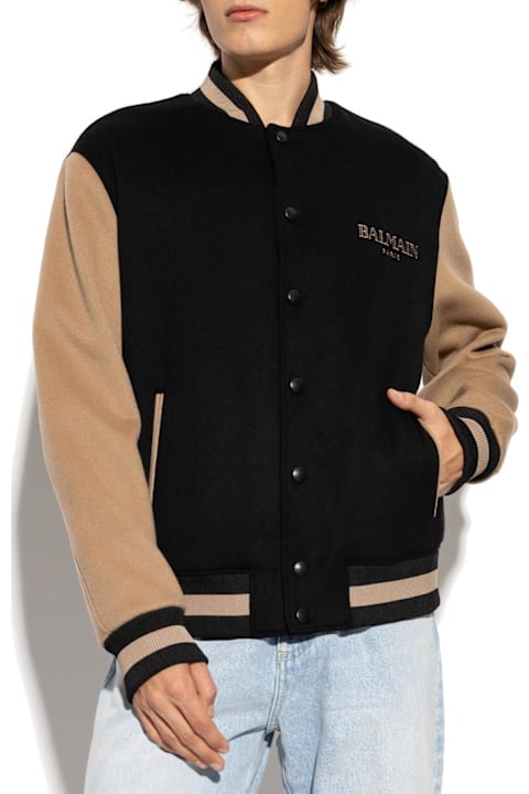 Balmain Coats & Jackets for Men Balmain Logo Detailed Long-sleeved Varsity Jacket