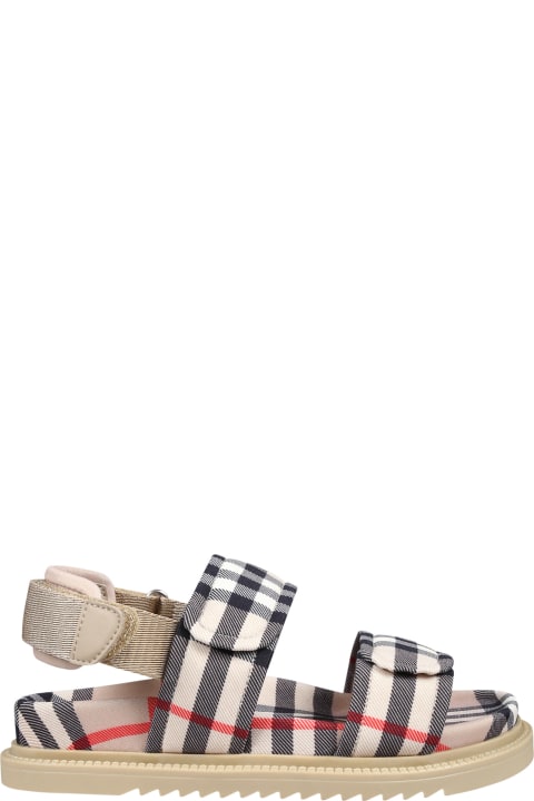 Shoes for Girls Burberry Beige Sandals For Kids With Vintage Check