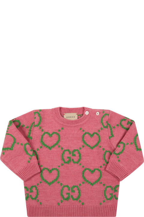 Pink Sweater For Baby Girl With Double Gg