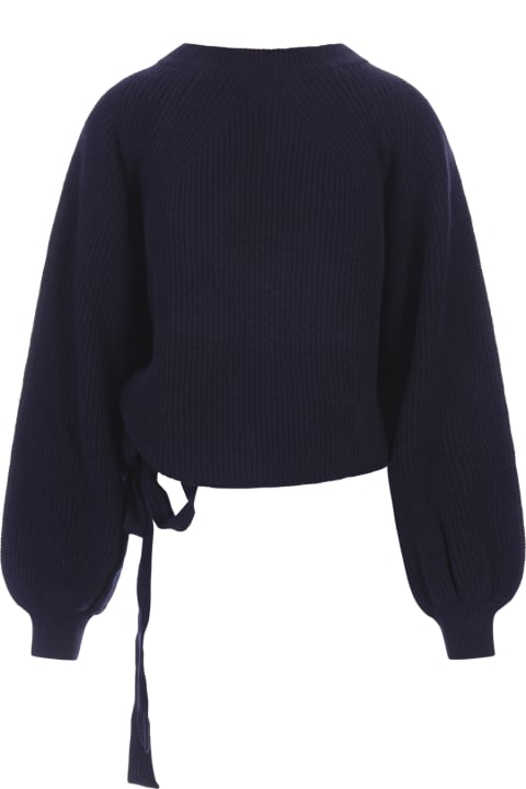 Fashion for Women MSGM Blue Crew Neck Pullover With Ribbon On The Bottom