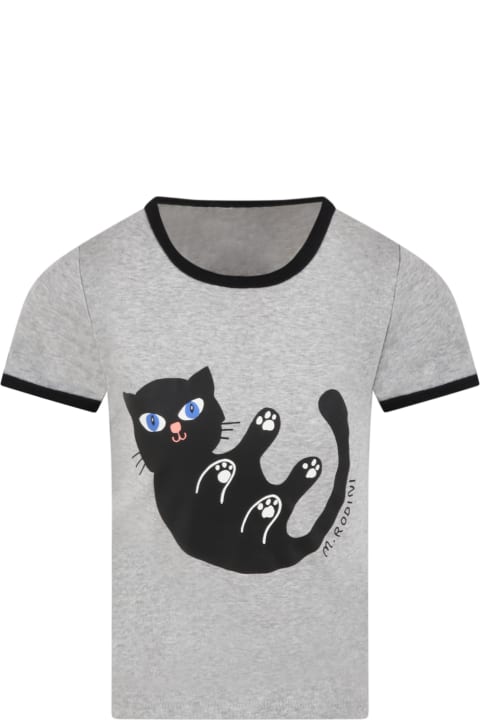 Gray T-shirt For Kids With Black Cat