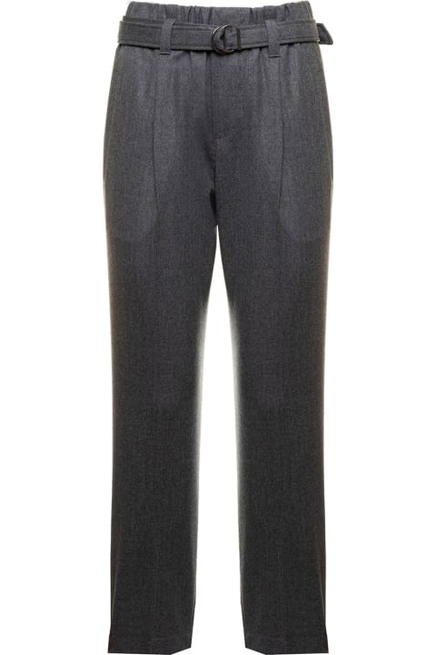 Grey Wool Flannel Pants With Belt Brunello Cucinelli Woman