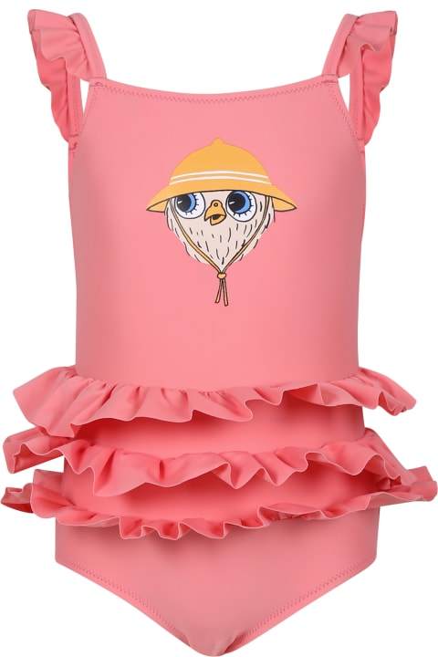 Mini Rodini Swimwear for Girls Mini Rodini Pink Swimsuit For Girl With Owl