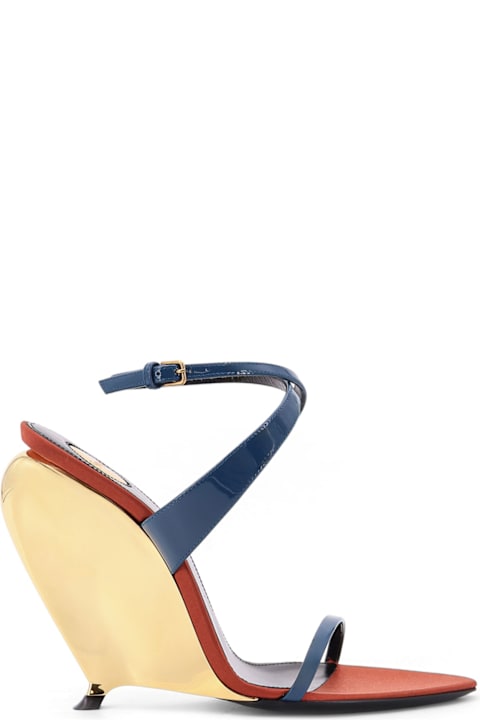 Saint Laurent Shoes for Women Saint Laurent Tallulah 110 Patent Leather Sandals With Sculptural Wedge Heel