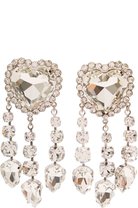 Alessandra Rich for Women Alessandra Rich Silver-colored Heart-shaped Clip-on Earrings With Crystal Pendants In Hypoallergenic Brass Woman