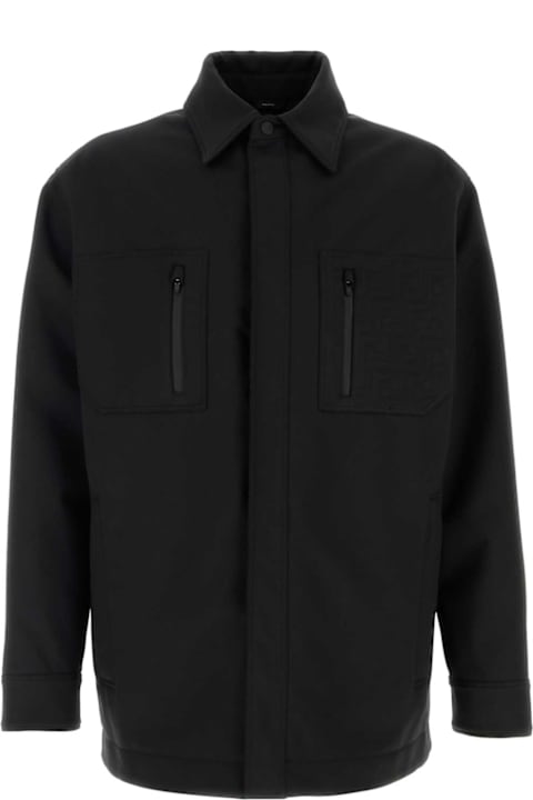 Fendi معاطف وجواكت لـ القسم الرجالي Fendi Black Stretch Wool Blend Jacket