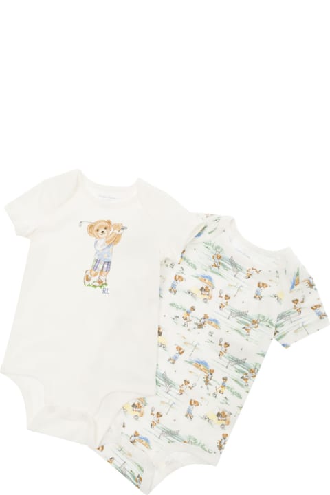 Sale for Baby Girls Polo Ralph Lauren White Set Of Two Onesie With Teddy Bear Print In Cotton Baby