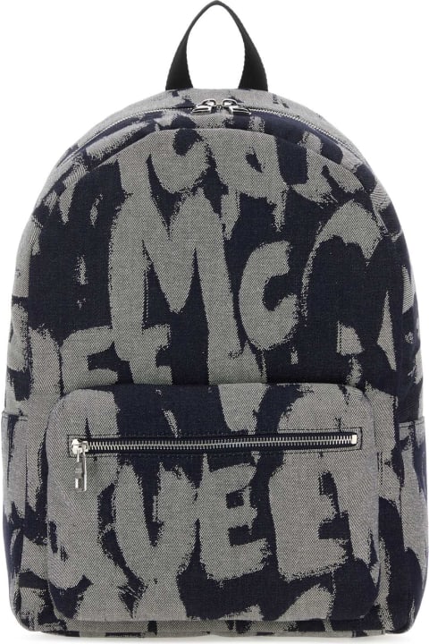 Alexander McQueen Backpacks for Men Alexander McQueen Embroidered Fabric Mcqueen Graffiti Backpack