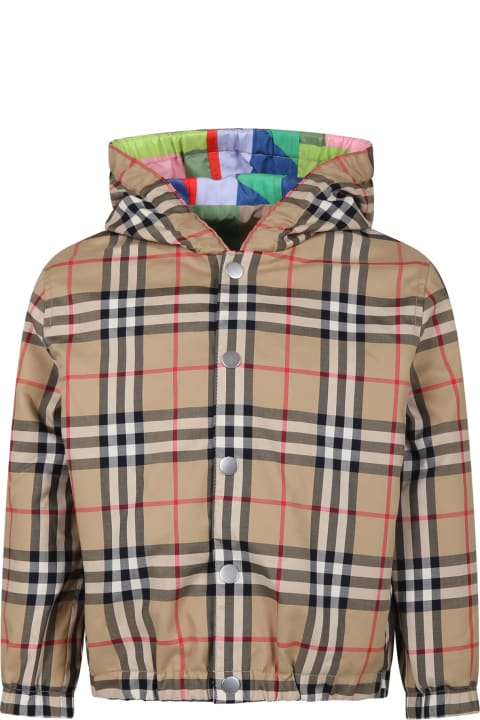 Beige Jacket For Boy With Iconic Vintage Check