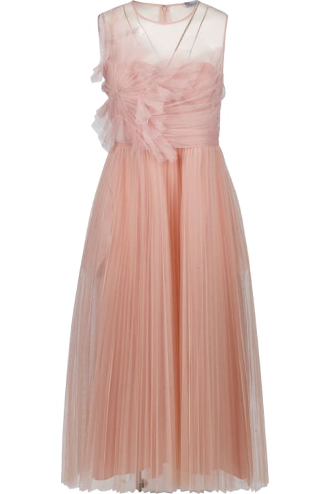 Lace Paneled Ruffle Detail Sleeveless Long Dress
