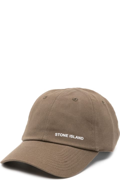 Stone Island Hats for Men Stone Island Military Green Baseball Hat With Embossed Print