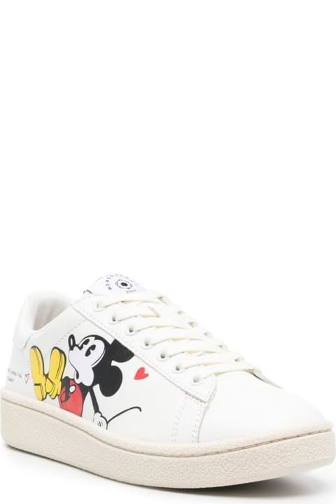 Moa White Leather Sneakers With Disney Print