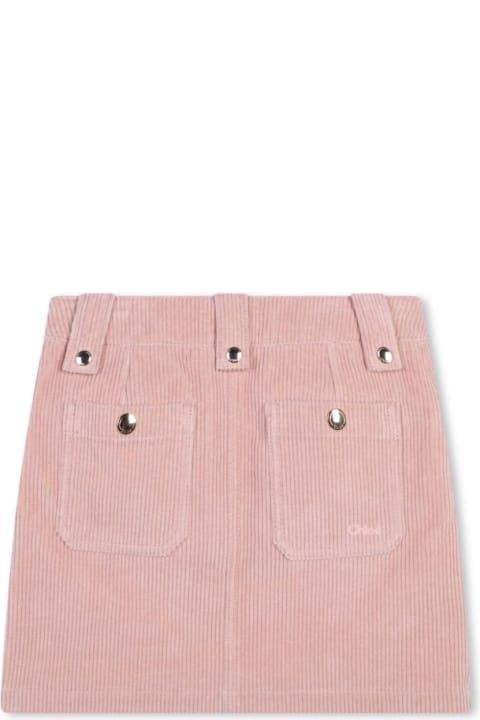 Bottoms for Girls Chloé Pink Skirt With Tonal Logo Embroidery In Ribbed Cotton Girl