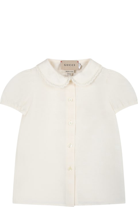Topwear for Baby Girls Gucci White Shirt For Baby Girl With Stars And Gg All-over