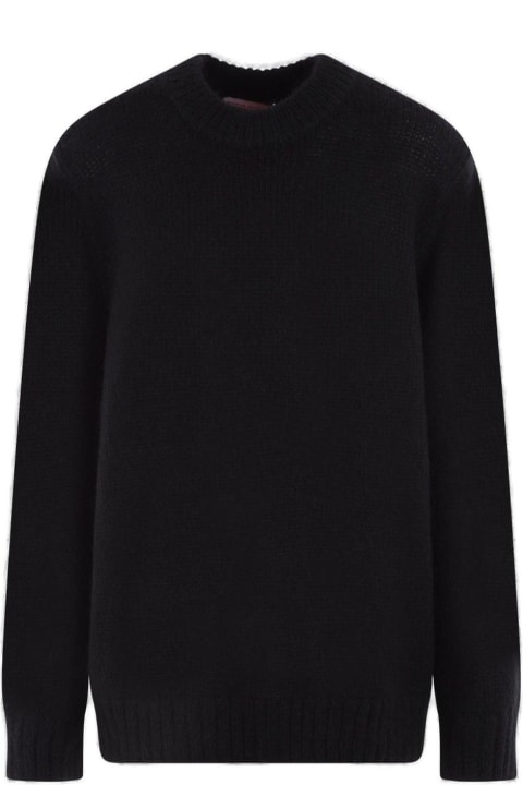 Glove-sleeved Waffle-knit Crewneck Jumper