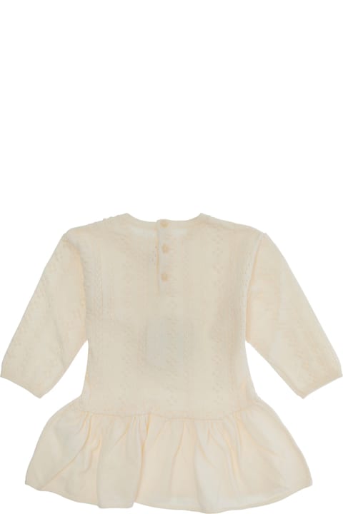 Chloé Bodysuits & Sets for Baby Girls Chloé White Crewneck Dress With Logo Lettering On The Hem And Puffed Skirt In Wool And Cotton Blend Baby