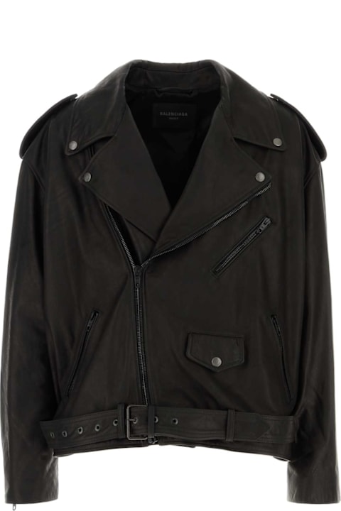 Balenciaga Clothing for Men Balenciaga Black Leather Oversize Jacket