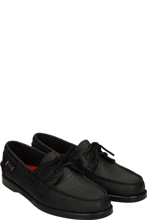 Docksides Ostrich Loafers In Black Leather