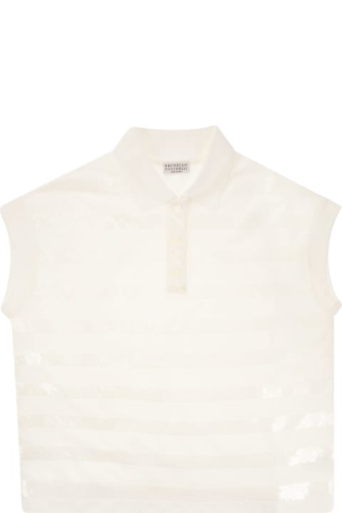 T-Shirts & Polo Shirts for Girls Brunello Cucinelli Sleeveless Polo Shirt With Dazzling Stripes